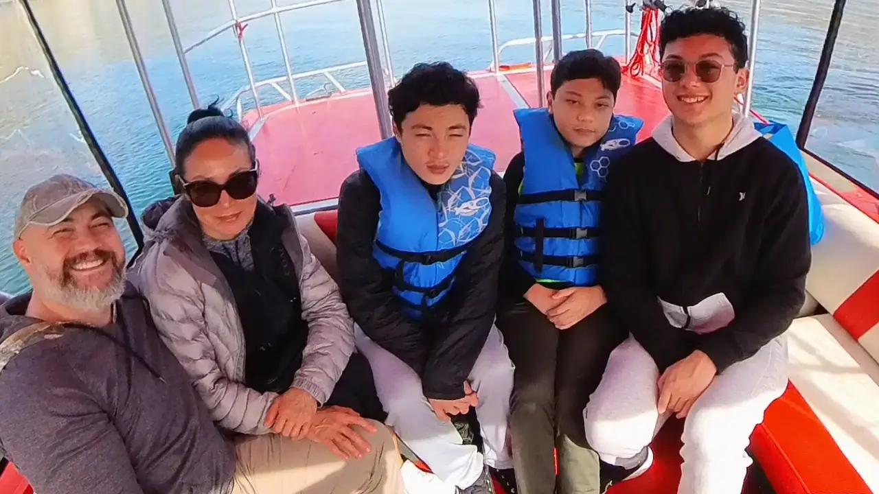 Friends on jetboat ride