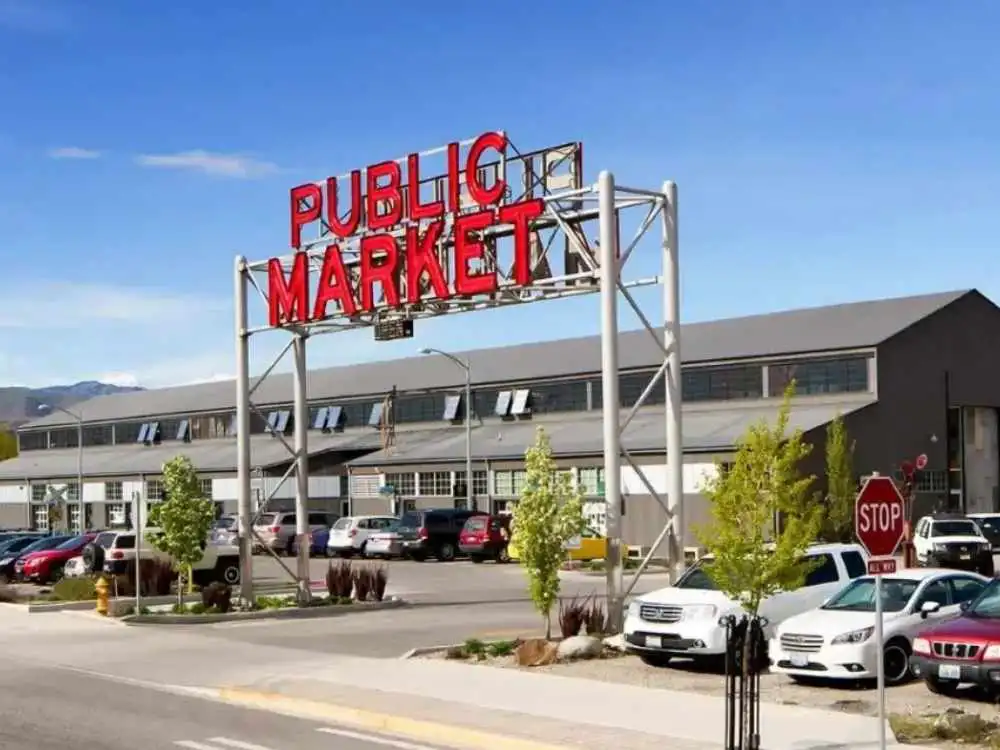 Visitors shopping at Pybus Public Market in Wenatchee