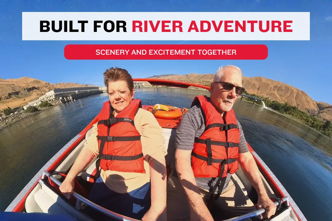 Columbia River jet boat ride in Wenatchee surrounded by scenic landscapes