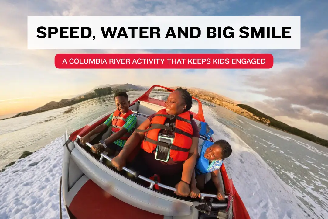 Family-Friendly Activities in Wenatchee That Kids Actually Enjoy 2 kids smiling during a family-friendly jet boat ride on the Columbia River in Wenatchee