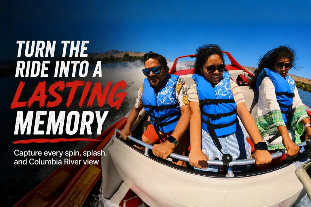 Family smiling during a photographed Wiley’s Boat Rides summer jet boat adventure