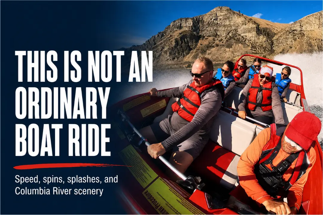 Wenatchee jet boat ride performing an exciting turn during a summer Columbia River adventure