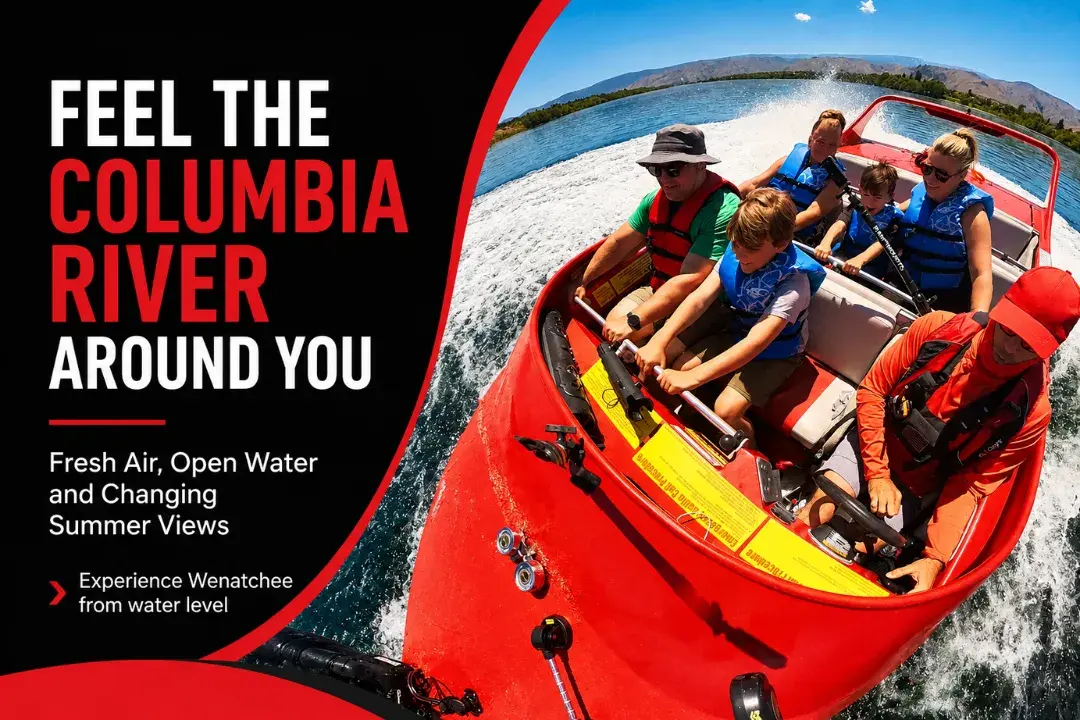 First-Time Guide to the 15 Mile Adventure Boat Ride in August Open-air cruising during a 15 Mile Adventure Boat Ride in August in Wenatchee