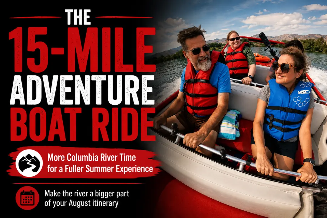 6-Mile Jet Boat Ride or 15-Mile Adventure Boat Ride: Which August Experience Is Right for You? 15-mile adventure boat ride in Wenatchee offering a longer Columbia River experience